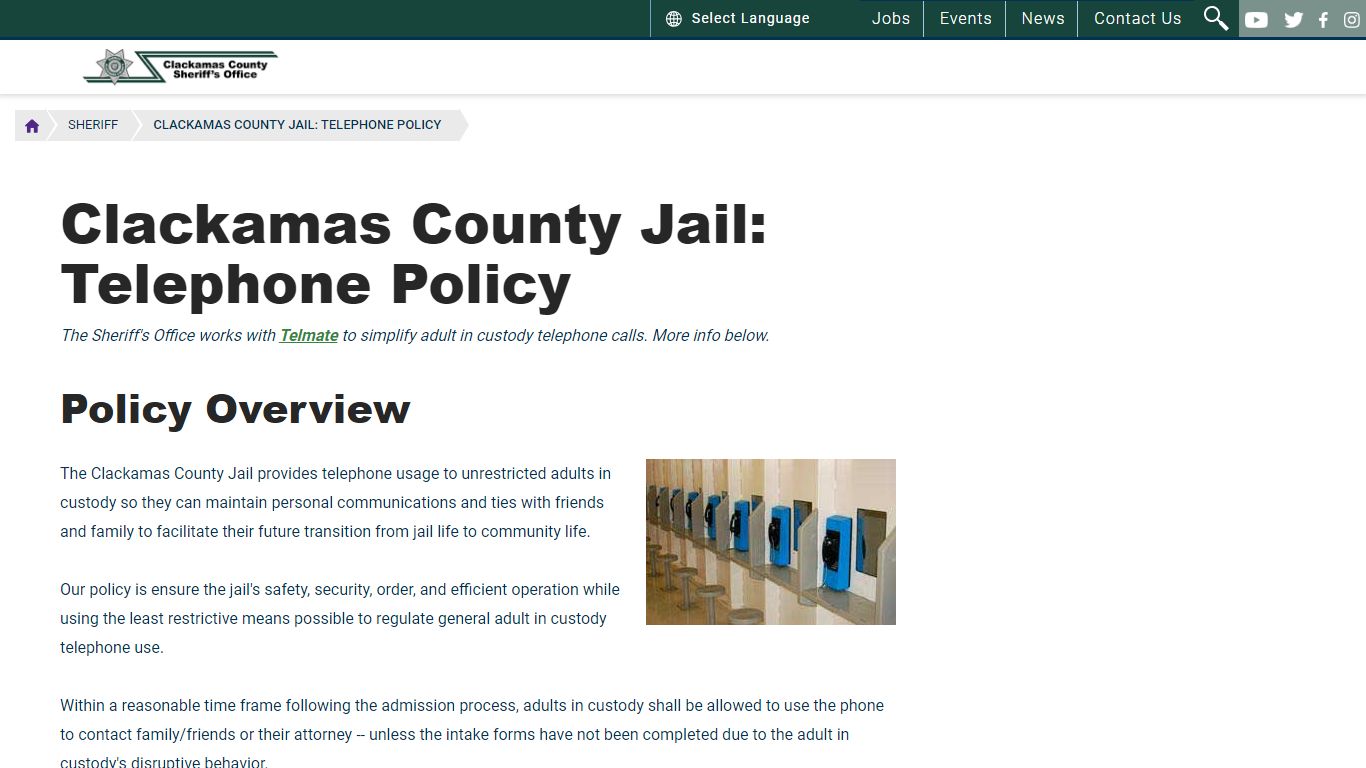 Clackamas County Jail: Telephone Policy | Clackamas County